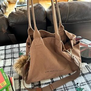 Casual Brown Suede Tote with Double Straps